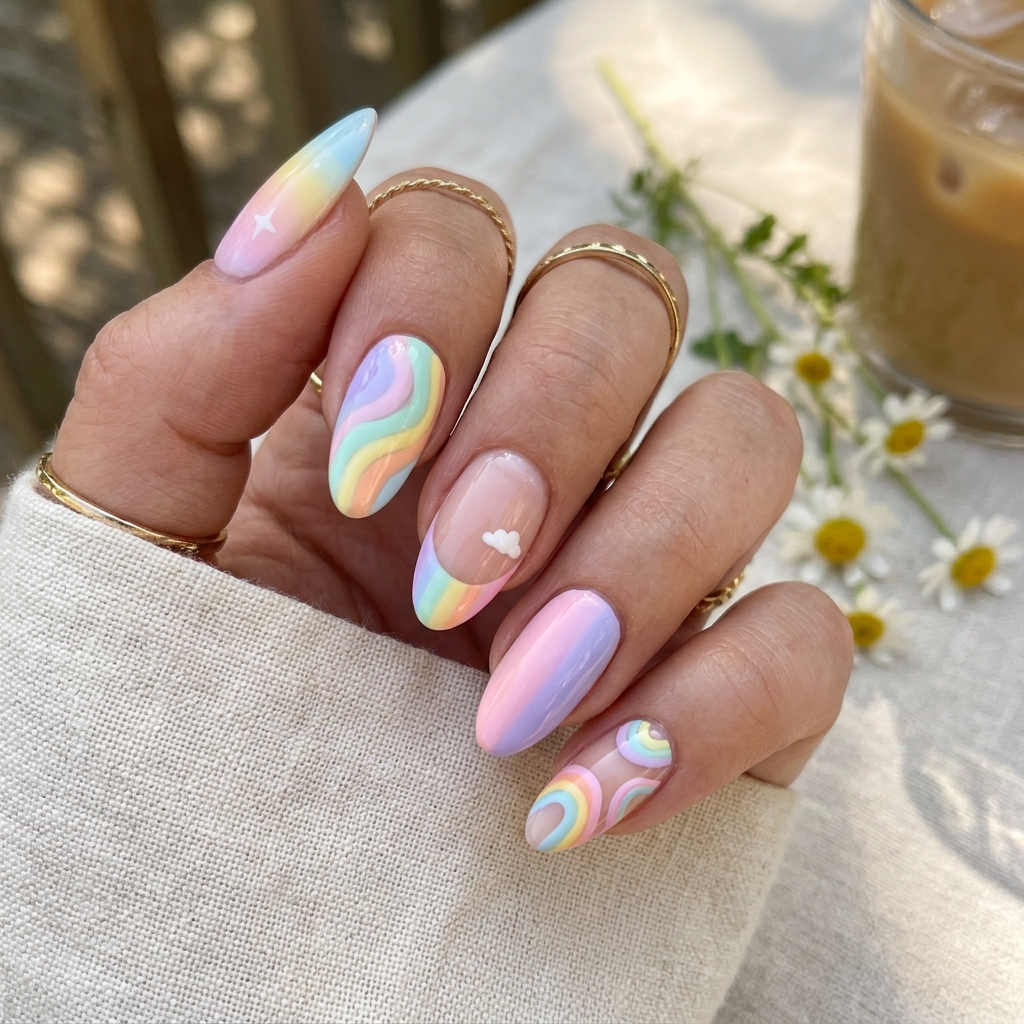 June Nails Ideas: 30 Fresh Looks to Try This Summer 5 Pastel Rainbow June Nails Idea