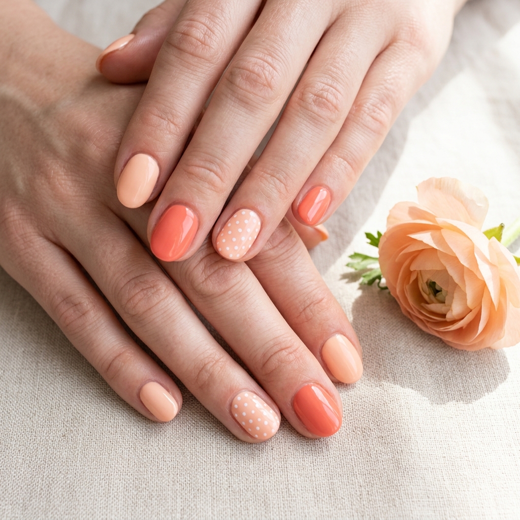 August Nails Ideas: 30 Fresh Looks to Inspire Your Next Manicure 3 Peach and Coral Nail Ideas