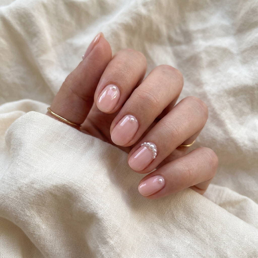 30 Short oval nails ideas: Creative Designs to Inspire Your Next Manicure 14 Pearl Embellished Short Oval Nails Ideas
