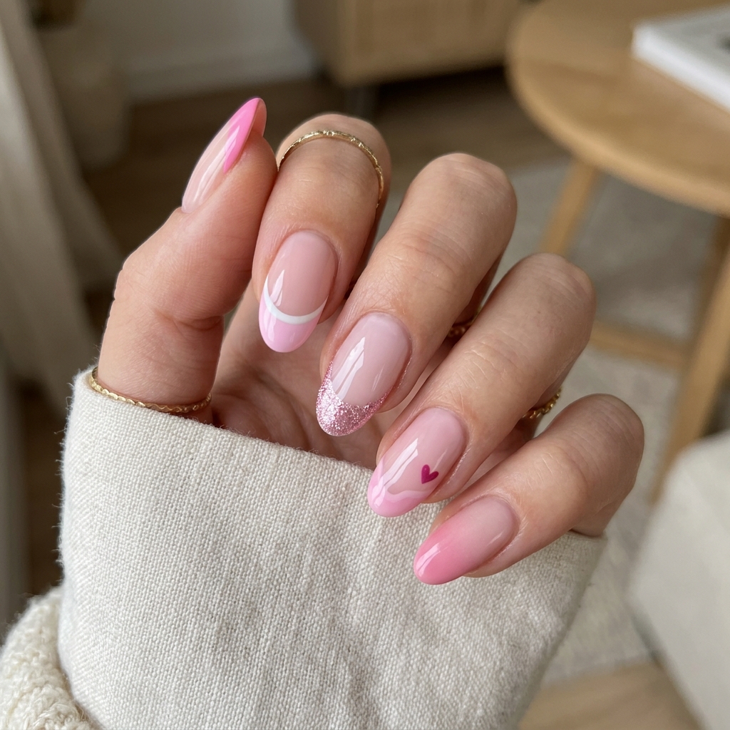 Pink French Oval Nails Ideas