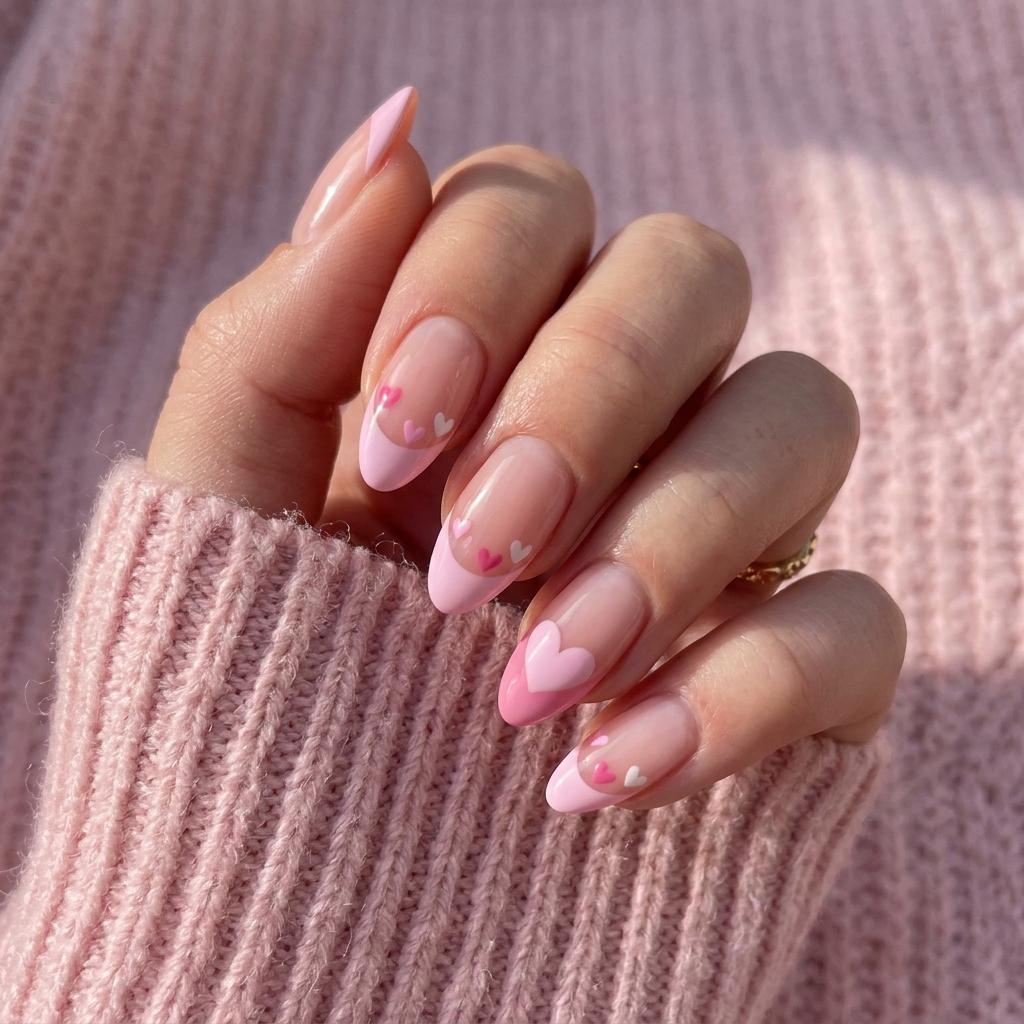 Pink French Heart Nail Art Ideas