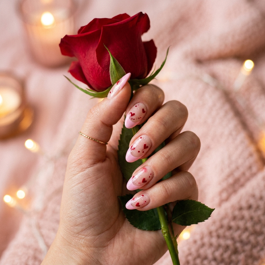 Pink French Valentine’s Day Nails Ideas