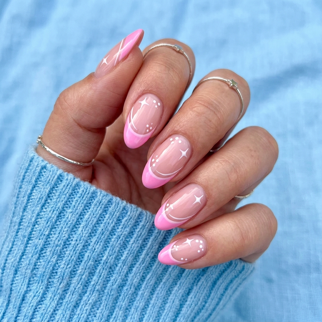 Pink French Nails with White Details Ideas