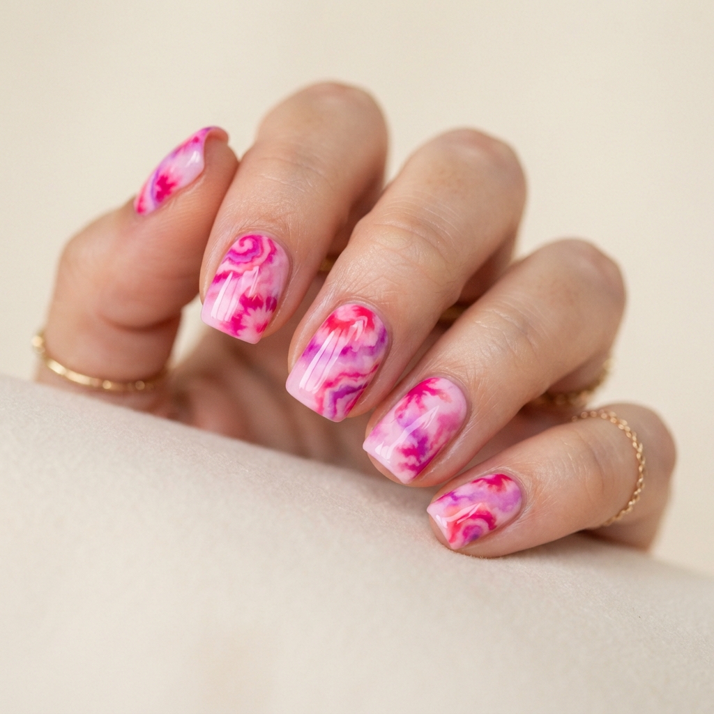 Best 30 Bright Pink Nails Ideas for Every Season and Style 29 Pink Tie-Dye Nail Ideas