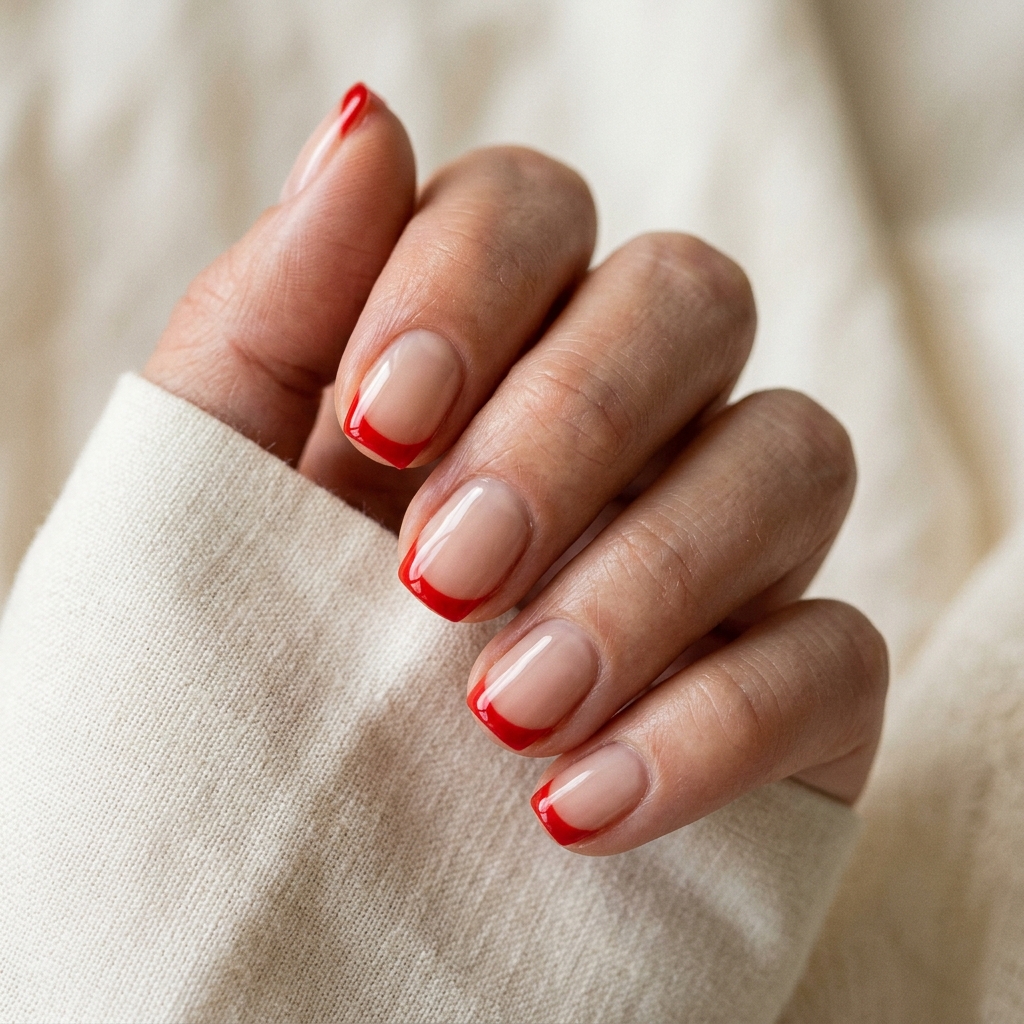 Red French Tip Short Nails Ideas