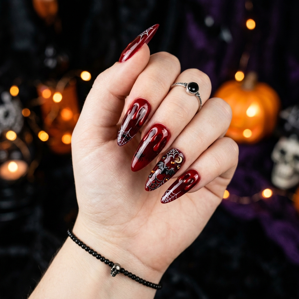 Red Halloween Acrylic Nails Ideas