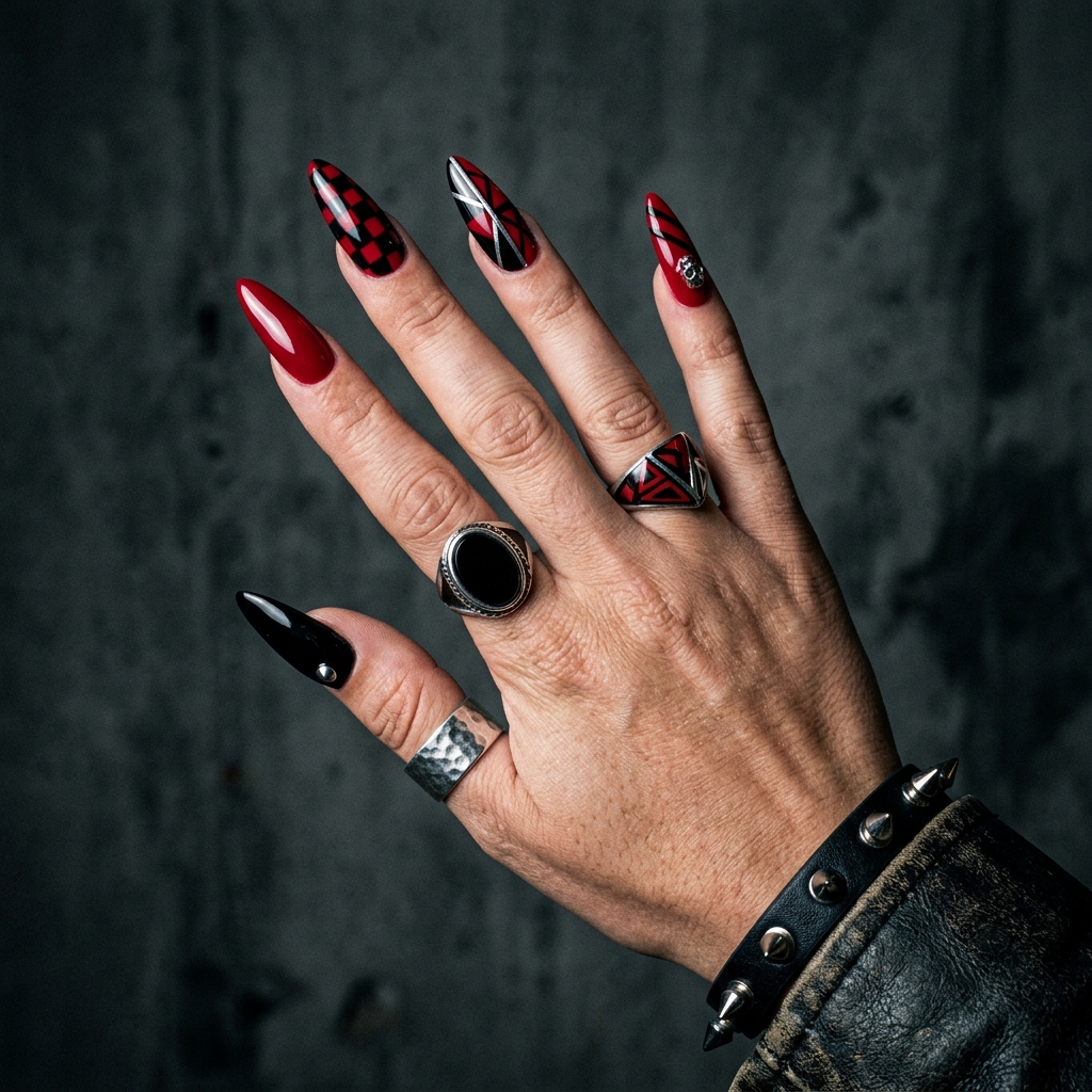 Red and Black Acrylic Nails Ideas