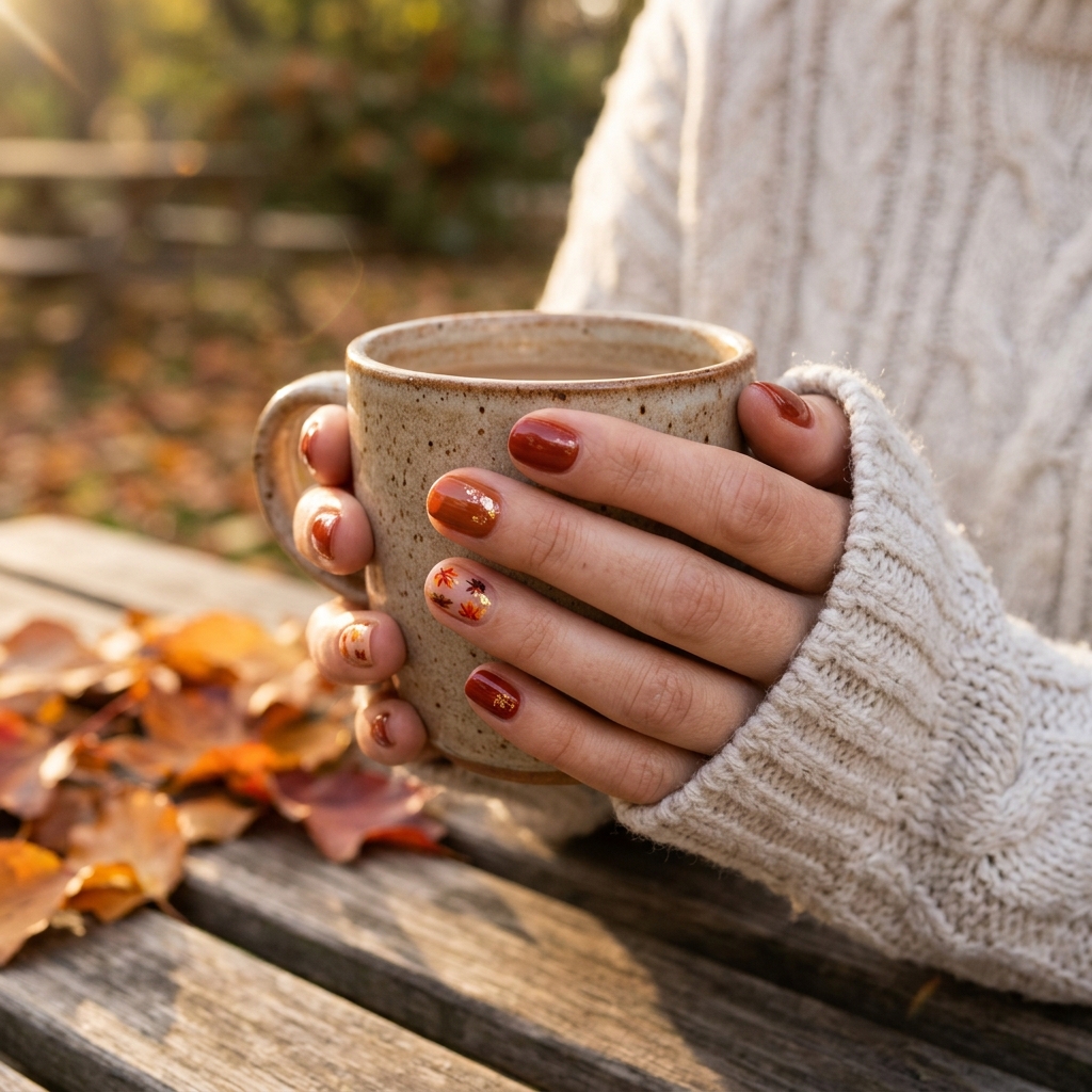 Short Red Autumn Nails Ideas