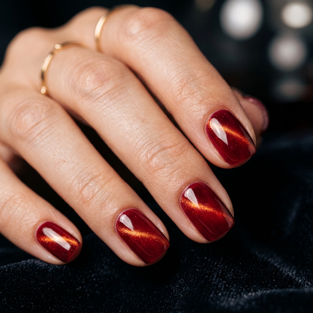 Short Red Cat Eye Nails Ideas