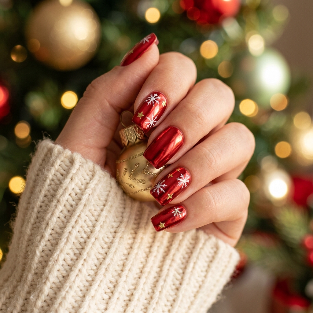 Red Chrome Christmas Nails Ideas
