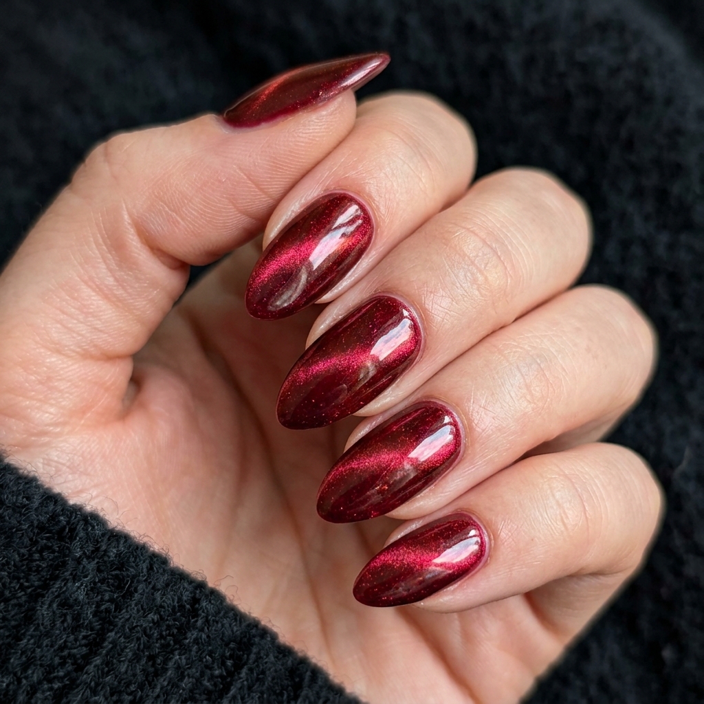 Cat Eye Red Chrome Nails Ideas