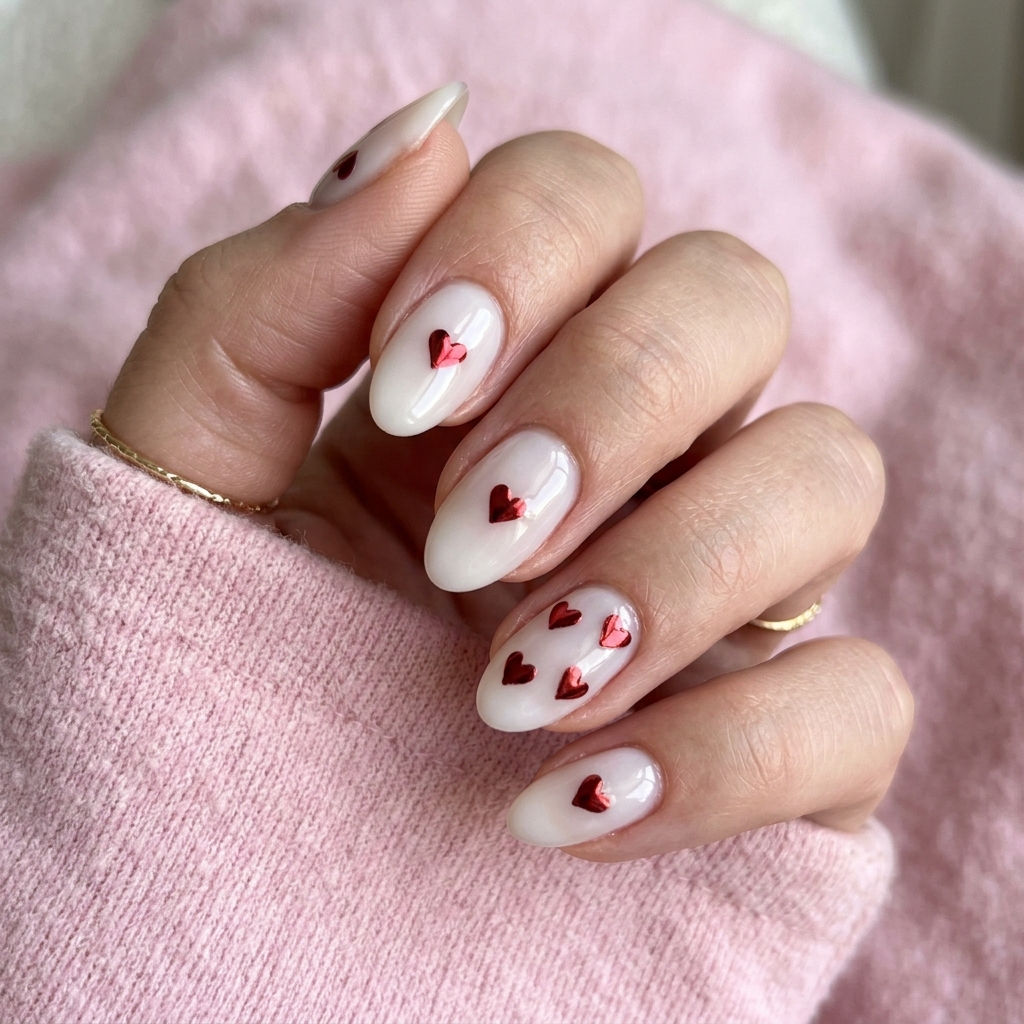 Heart Red Chrome Nails Ideas