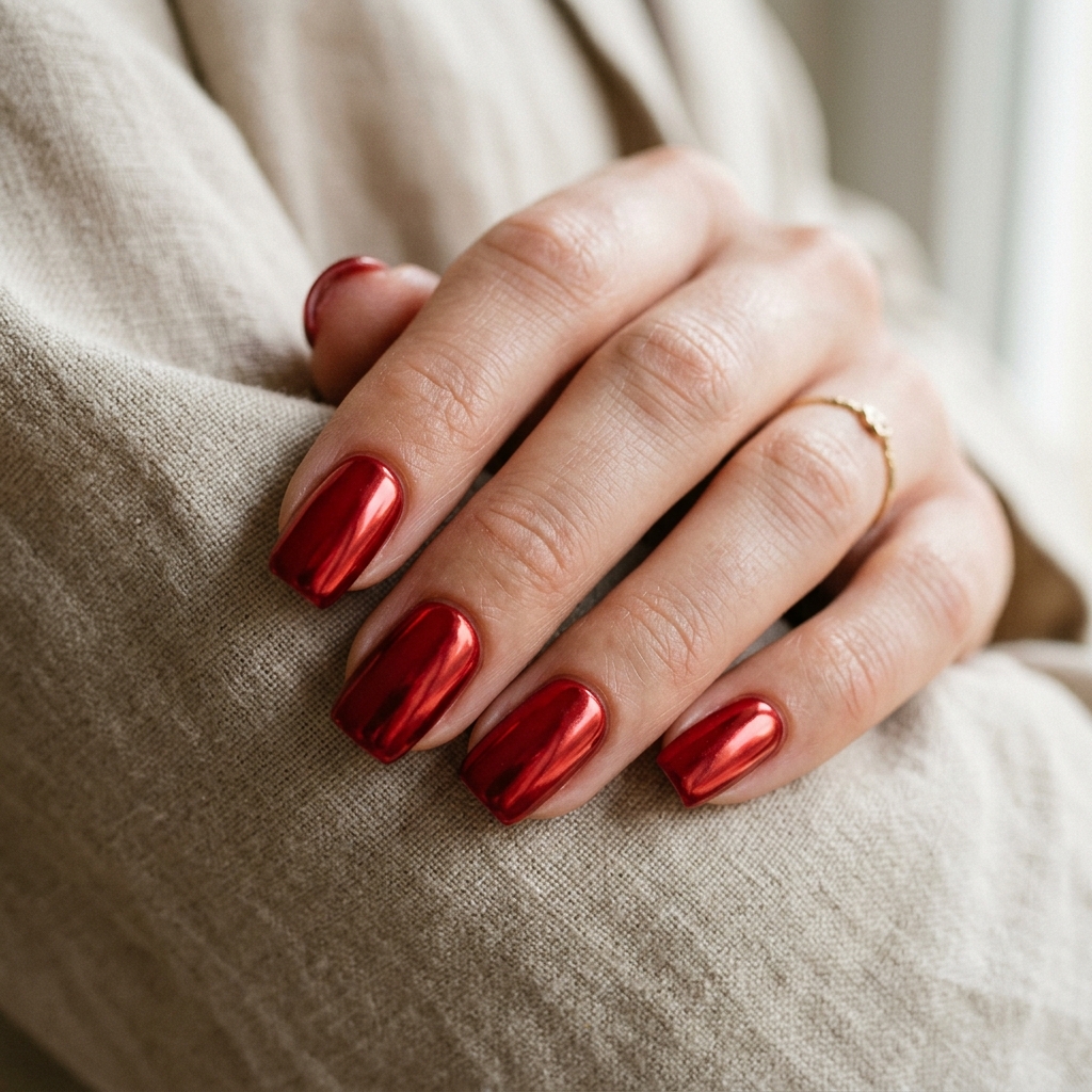 Classic Red Chrome Nails Ideas