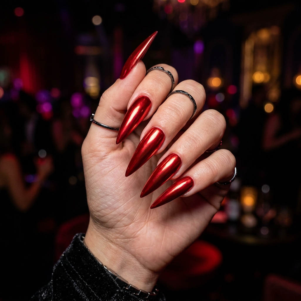 Red Chrome Stiletto Nails Ideas