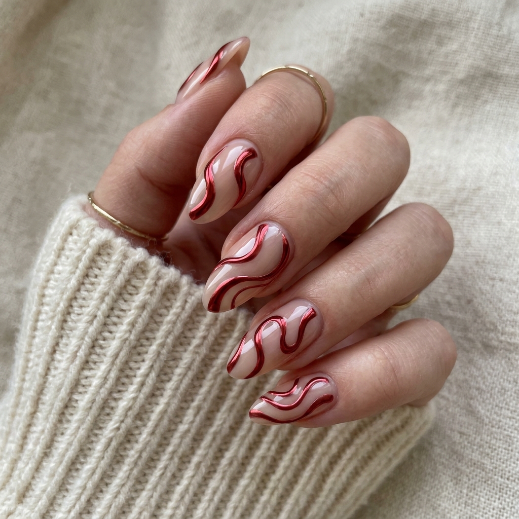 Red Chrome Swirl Nails Ideas