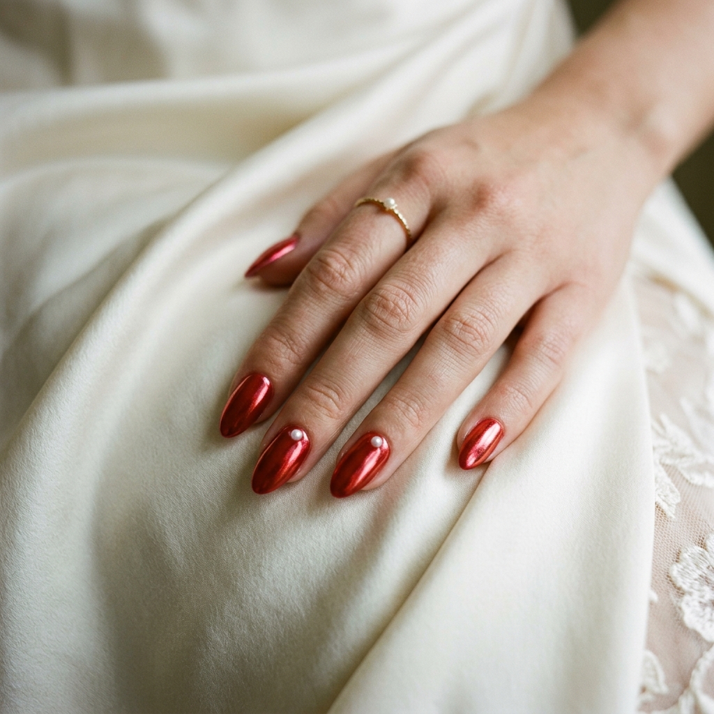 Wedding Guest Red Chrome Nails Ideas