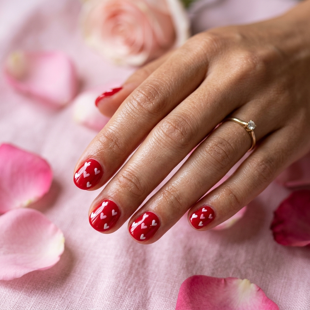 Red Heart Design Acrylic Nails Ideas