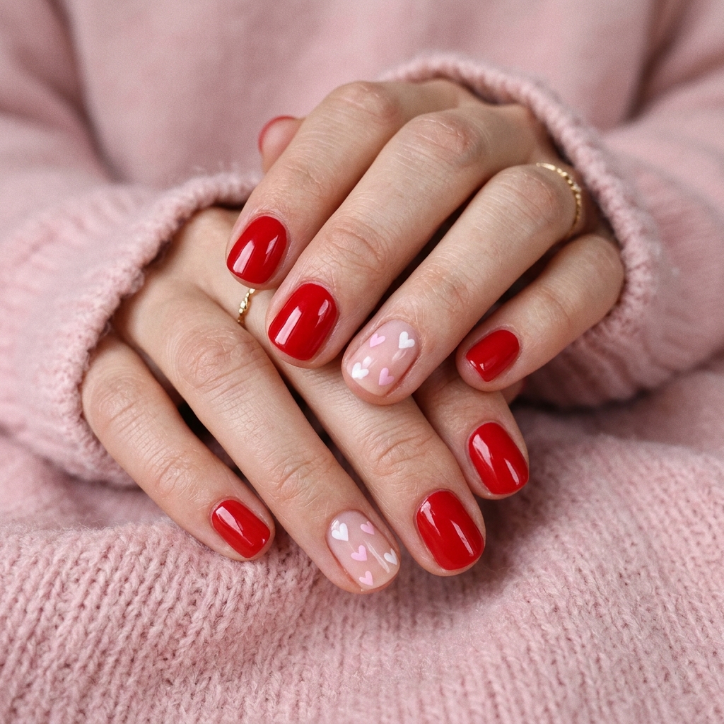Short Red Heart Nail Art Ideas