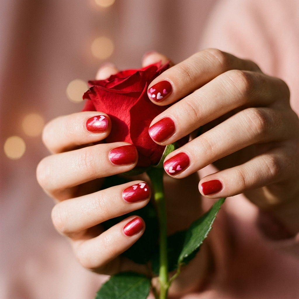 Short Red Valentine’s Day Nails Ideas