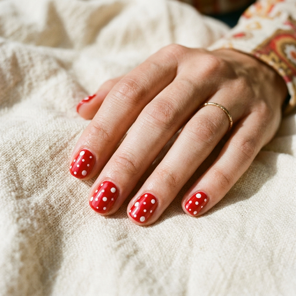 Short Red Polka Dot Nails Ideas