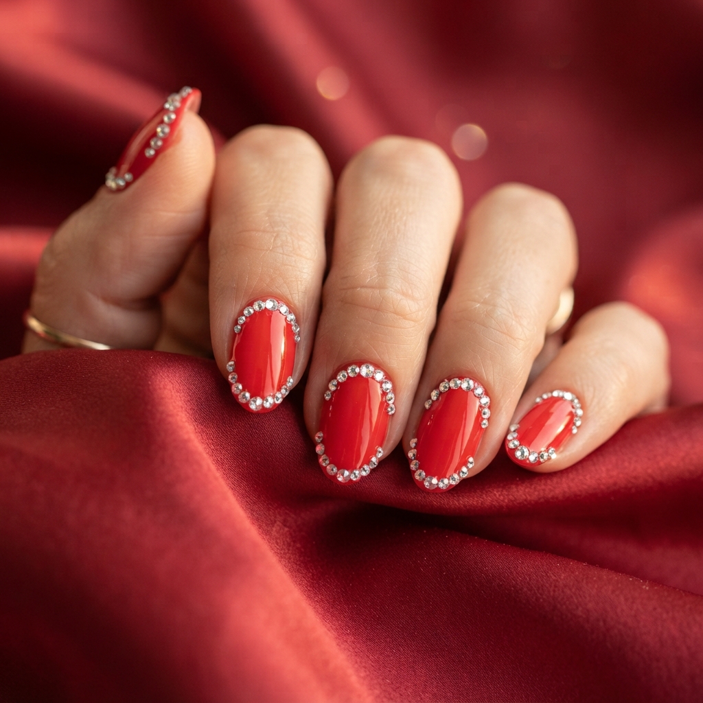 Bright Red Rhinestone Nails Ideas