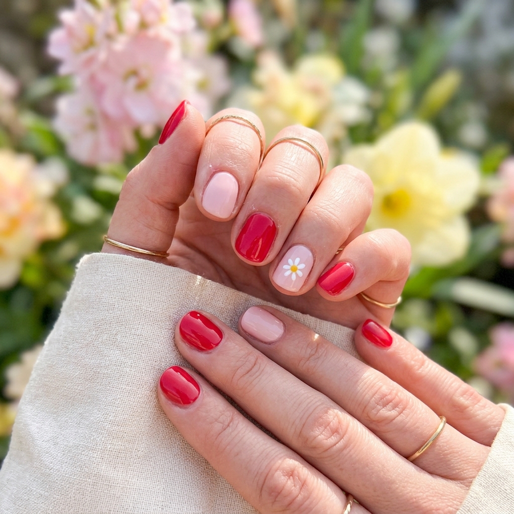 Short Red and Pink Nails Ideas