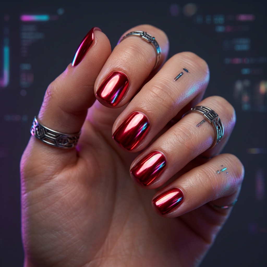 Short Red Chrome Nails Ideas