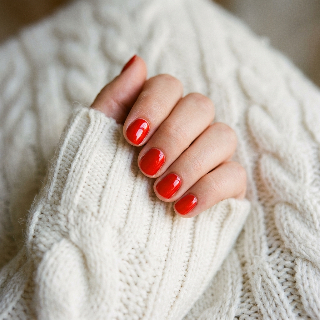 Short Red Round Nails Ideas