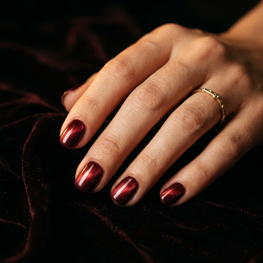 Short Red Velvet Nails Ideas