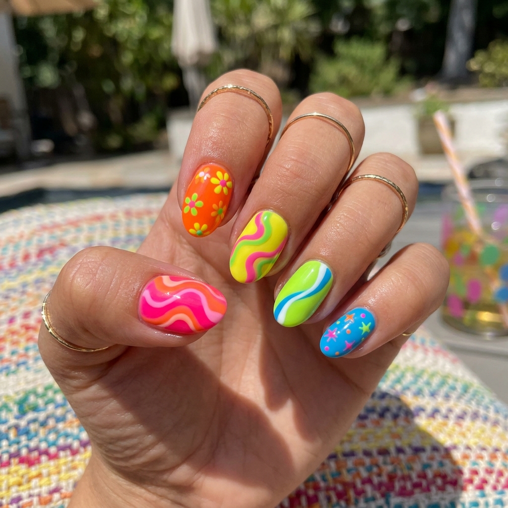 30 Short oval nails ideas: Creative Designs to Inspire Your Next Manicure 26 Summer Neon Short Oval Nail Ideas