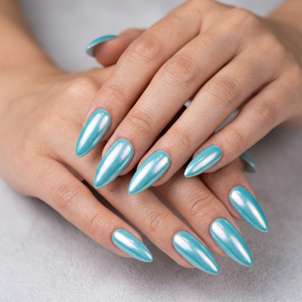 Tiffany Blue Chrome Nail Ideas