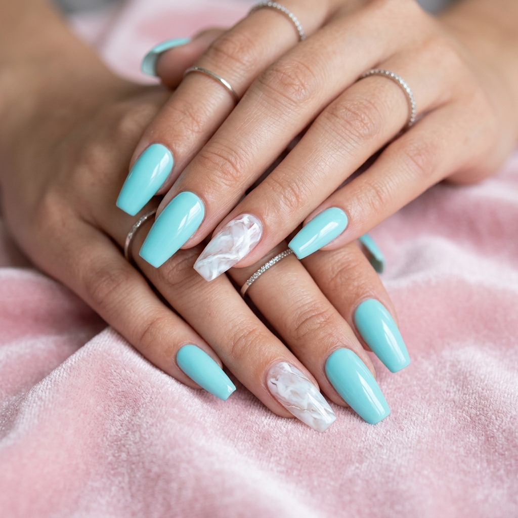 Tiffany Blue Coffin Nail Ideas