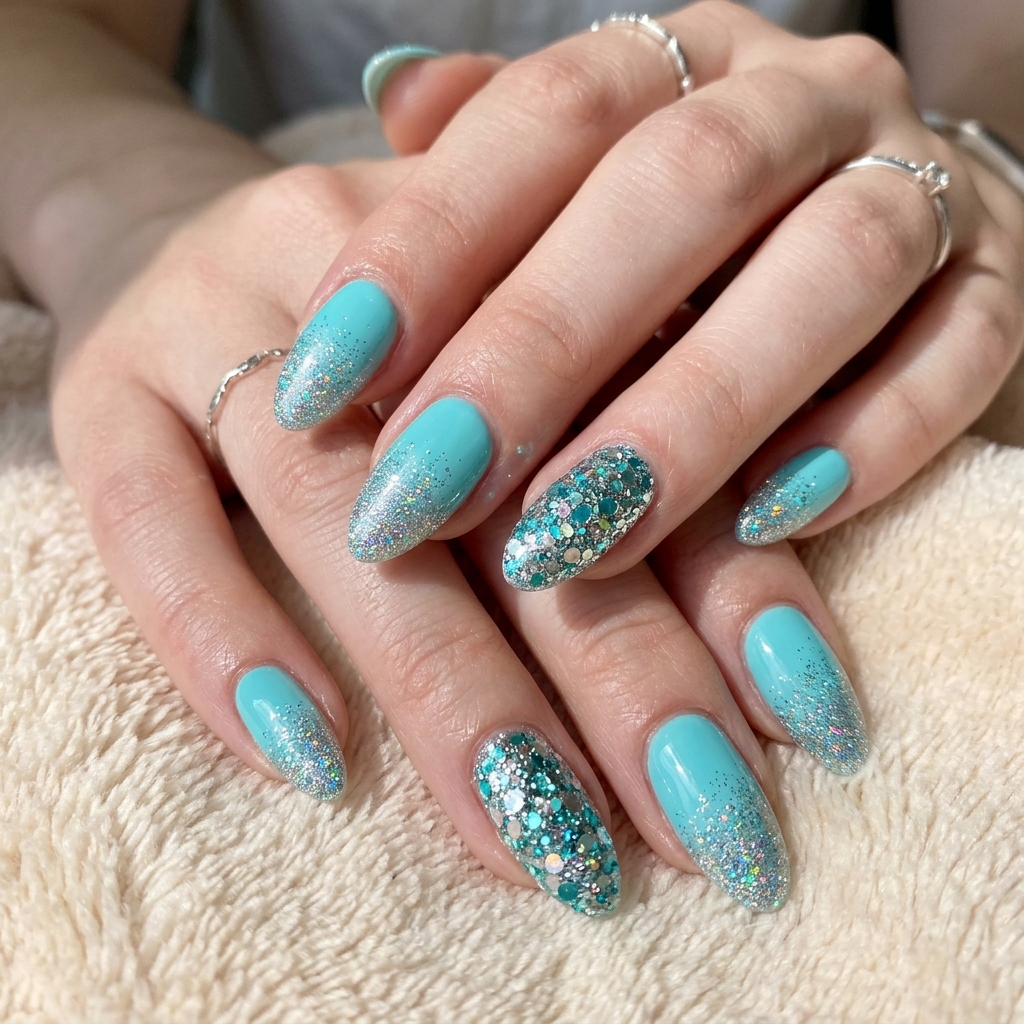 Tiffany Blue Glitter Nail Ideas