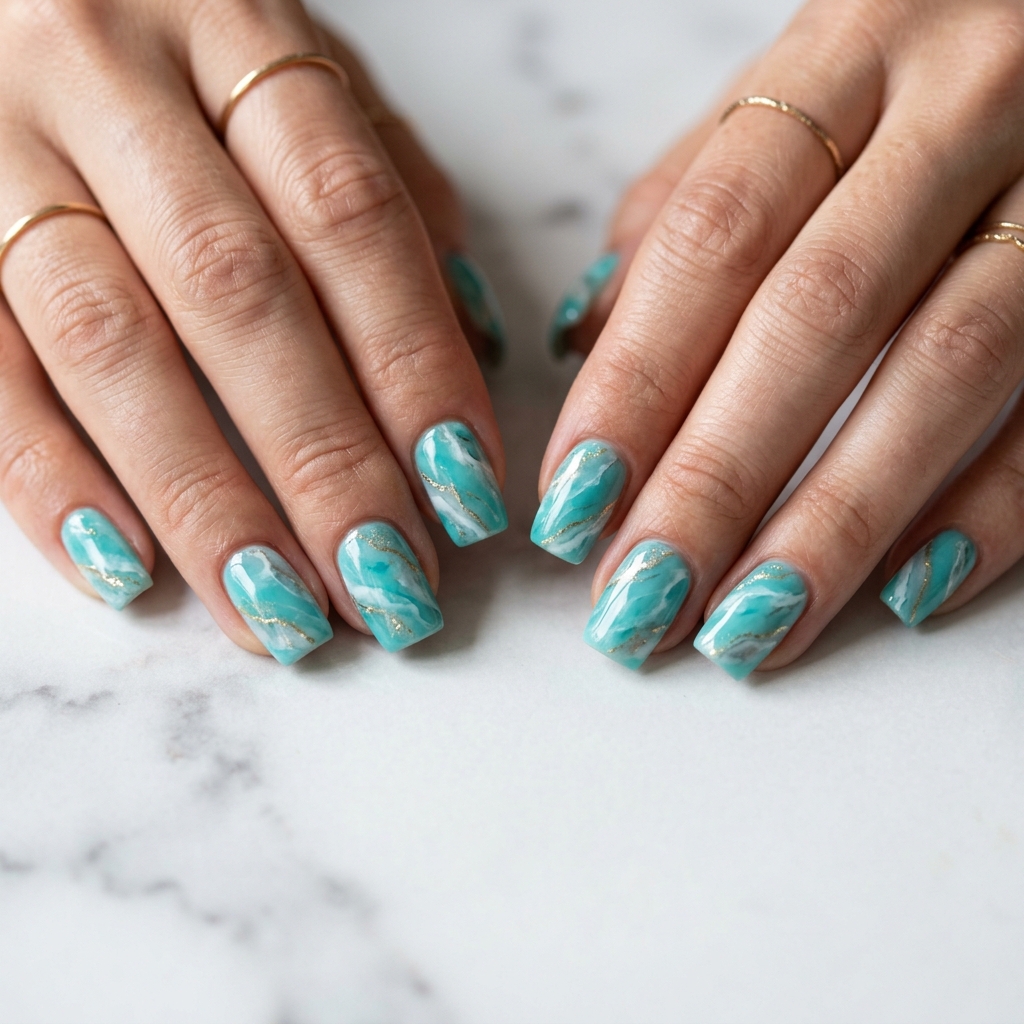 Tiffany Blue Marble Nail Ideas