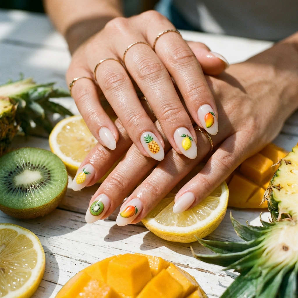 August Nails Ideas: 30 Fresh Looks to Inspire Your Next Manicure 10 Tropical Fruit Nail Ideas