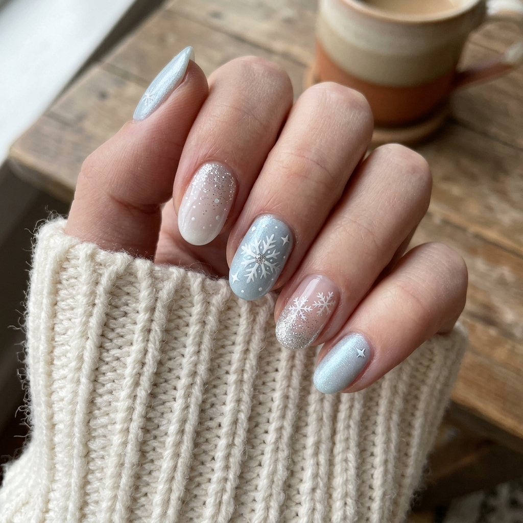 30 Short oval nails ideas: Creative Designs to Inspire Your Next Manicure 25 Winter Snowflake Short Oval Nails Ideas